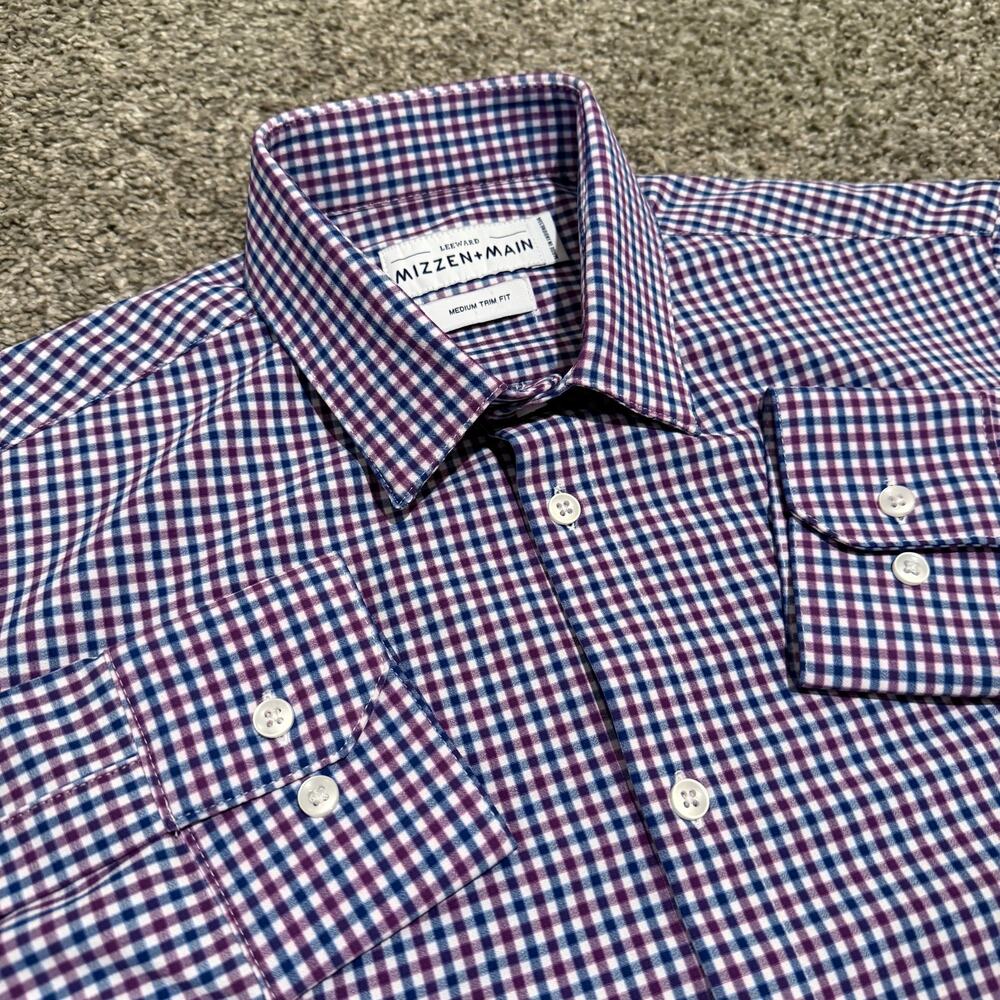 Mizzen+Main Leeward Trim Fit Dress Shirt Mens Medium Burgundy Navy